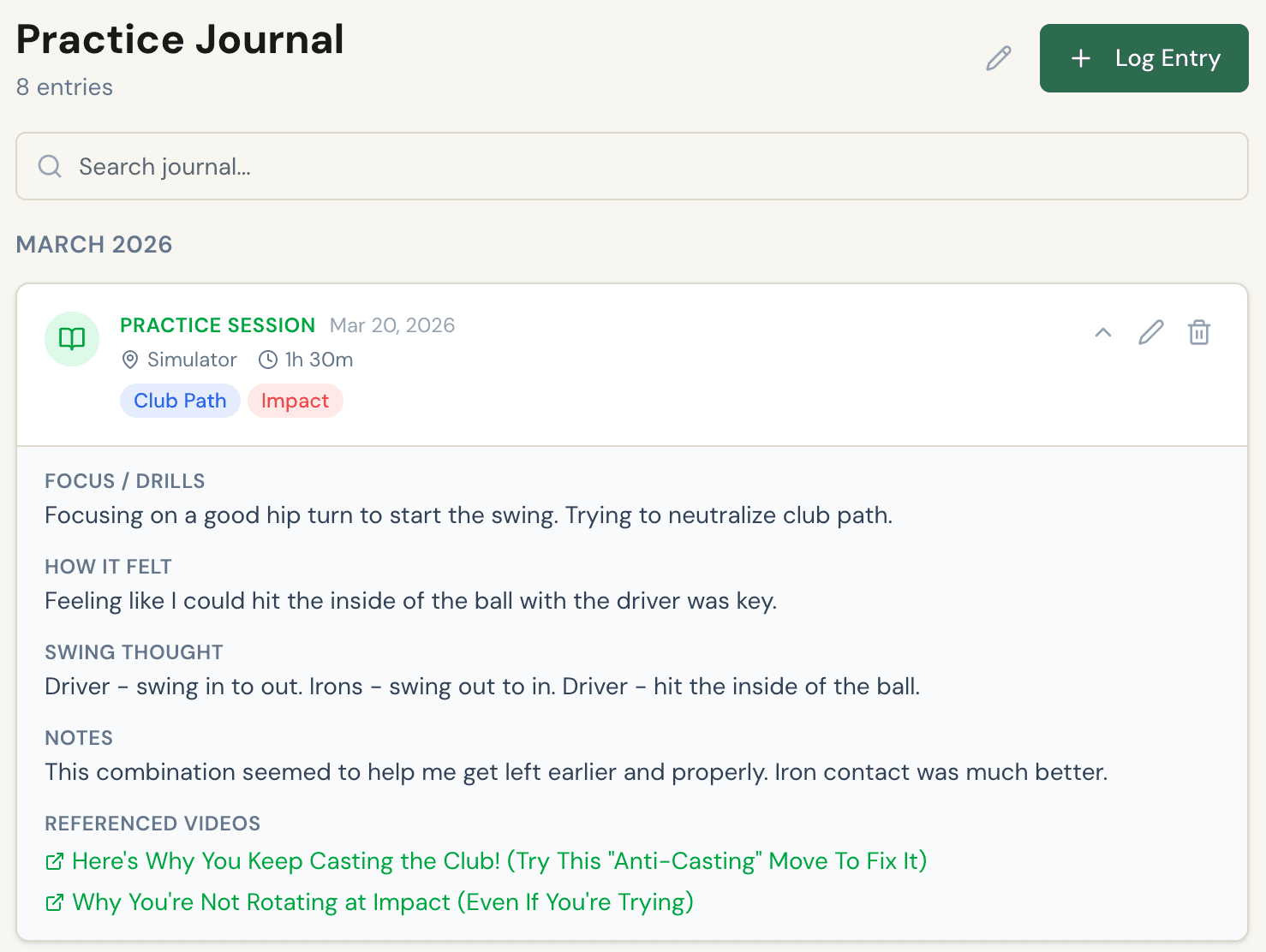 Practice journal screenshot